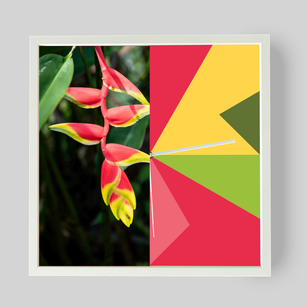 Design-Wanduhr Pattern Clock – Motiv tropical – Vollholzrahmen – lautloses Uhrwerk